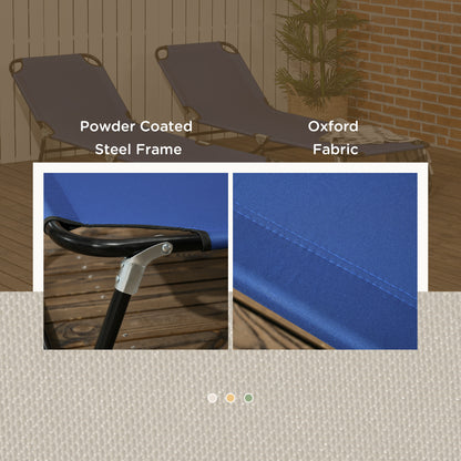 Set of Two Metal Frame Folding Sun Loungers - Blue