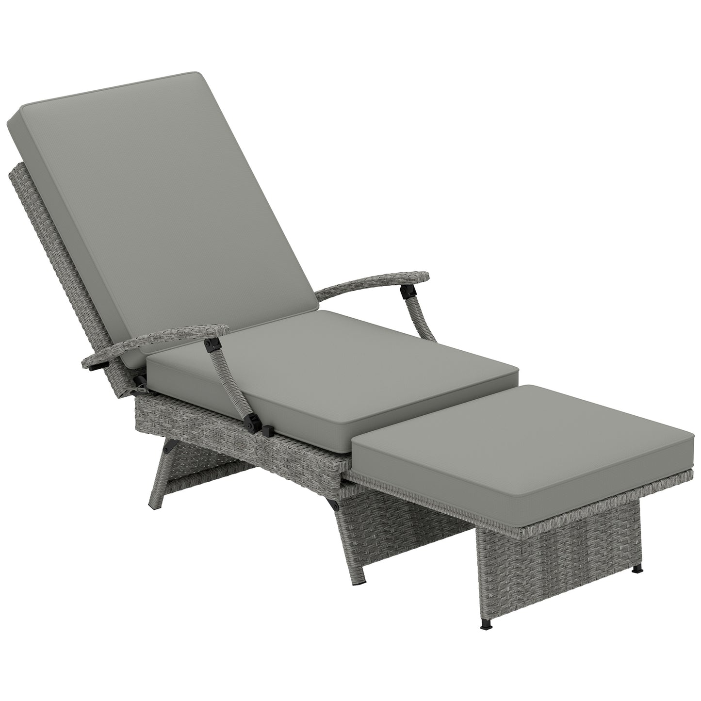 80° Reclining Rattan Lounger - Grey