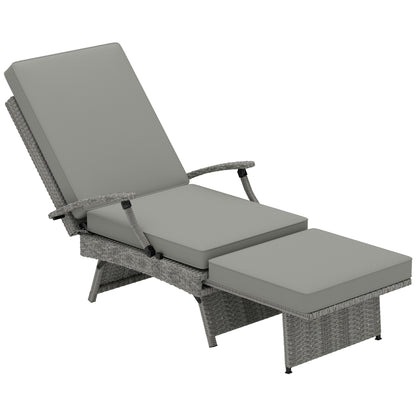 80° Reclining Rattan Lounger - Grey