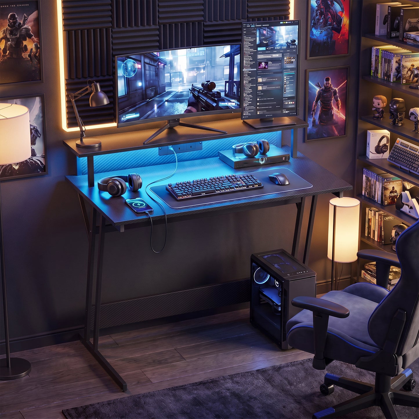 Two-Level LED Gaming Desk - Black