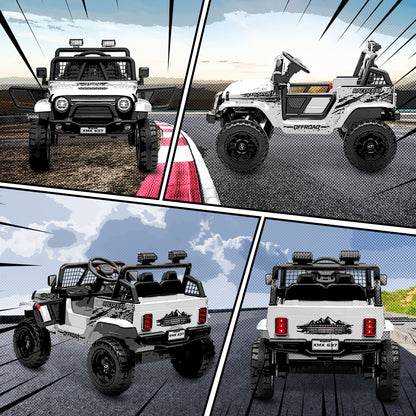 12V Battery Powered Kids Ride-On Car, Electric Truck w/ Spring Suspension, Remote, Music, Horn, Lights, White