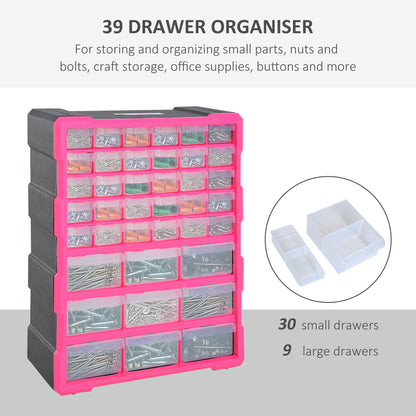39 Drawers Parts Organiser Wall Mount Tools Storage Cabinet Small Nuts Bolts Garage Clear