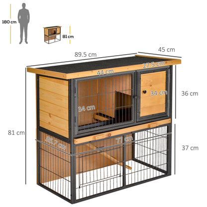 Guinea Pig Hutch Rabbit Hutch Wood-metal Elevated Pet House Bunny Cage with No-Leak Tray Ramp Openable Roof Outdoor 89.5 x 45