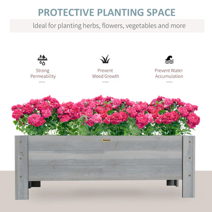 58L Garden Raised Bed Planter Grow Containers for Outdoor Patio Plant Flower Vegetable Pot Fir Wood, 100 x 36.5 x 36 cm, Grey