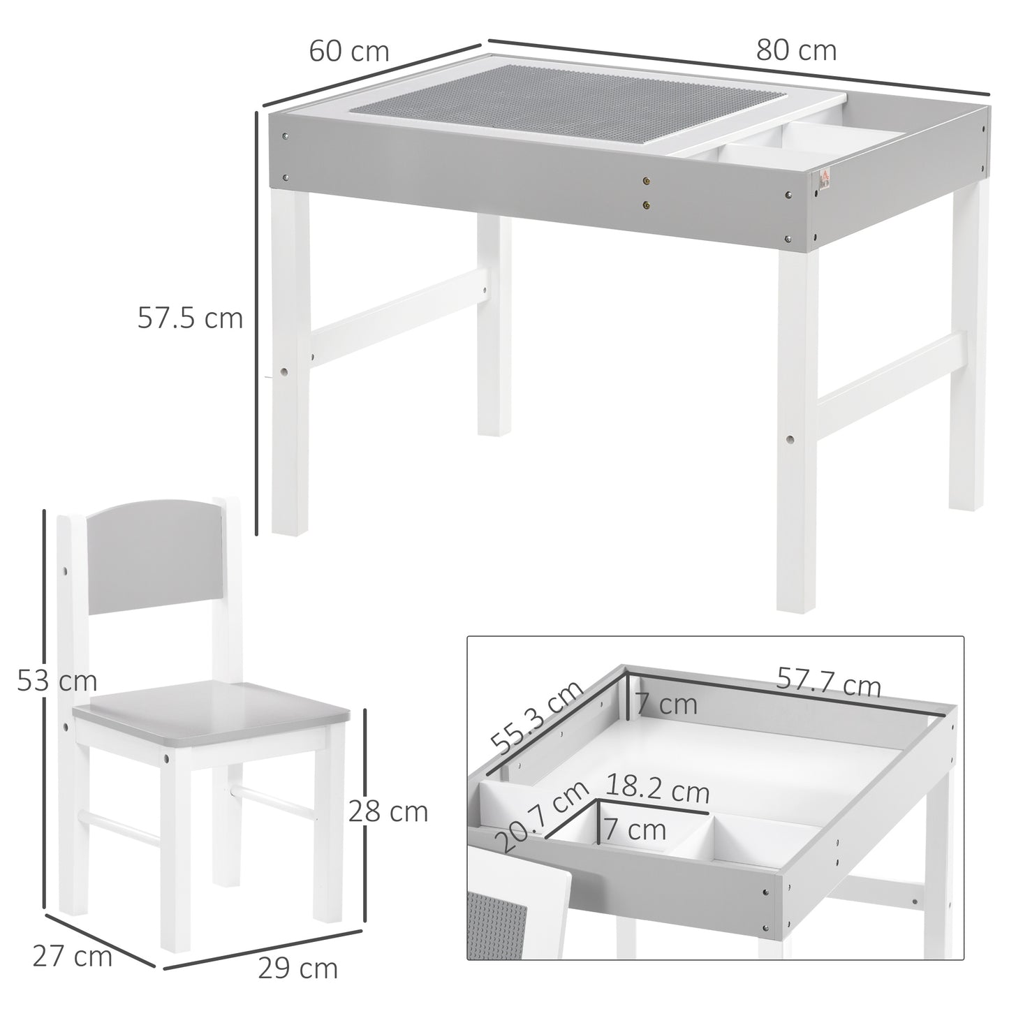 Kids Table and Chair Set, with Storage Space - Grey