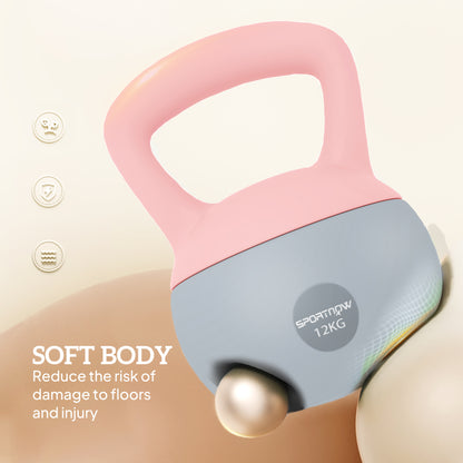 12KG Soft Kettlebell, Kettlebell with Non-Slip Handle for Home Gym, Weight Lifting, Strength Training, Pink/Grey
