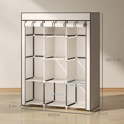 Fabric Wardrobe, with Rails and Shelves - Cream White