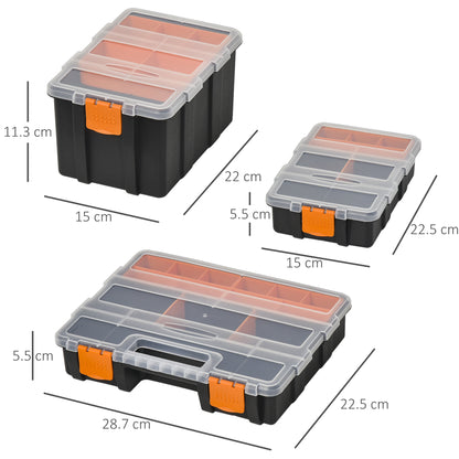 Set Of 4 Plastic DIY Tool Storage Boxes w/ Inside Dividers Locking Lids Home Garage Organisation Stacking Arts Crafts Bolts B