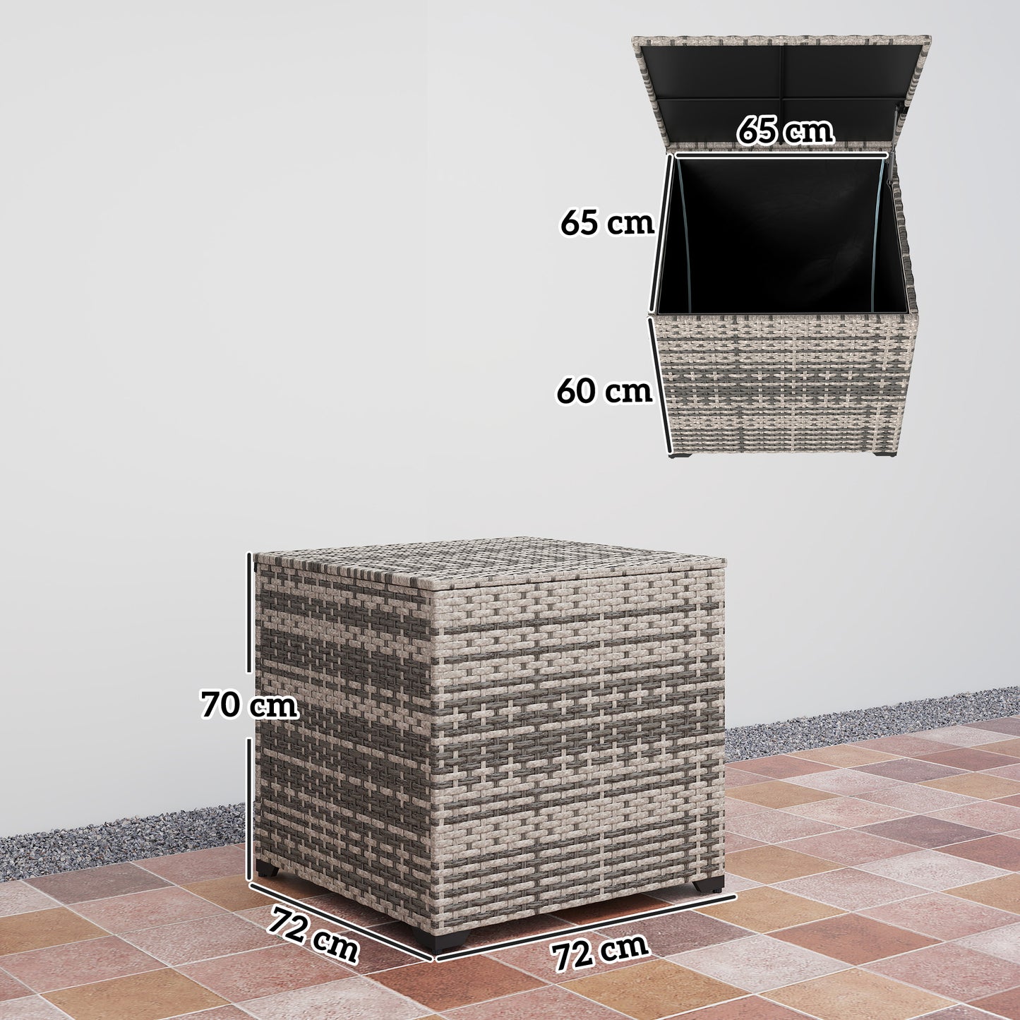 253L Garden Storage Box, Rattan Deck Box with Zipped Liner, Safe Pneumatic Rod, Patio Storage Container, Mixed Grey