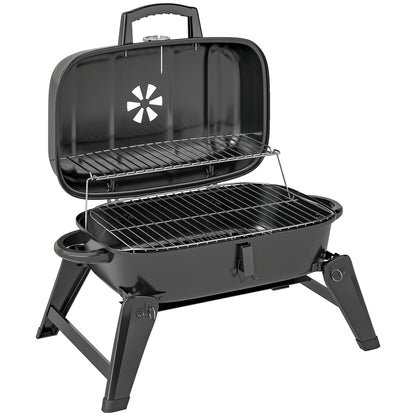 Charcoal Barbecue Grill Folding Portable BBQ Grill for Camping with 1232 cm² Cooking Area, Adjustable Vent, Thermometer