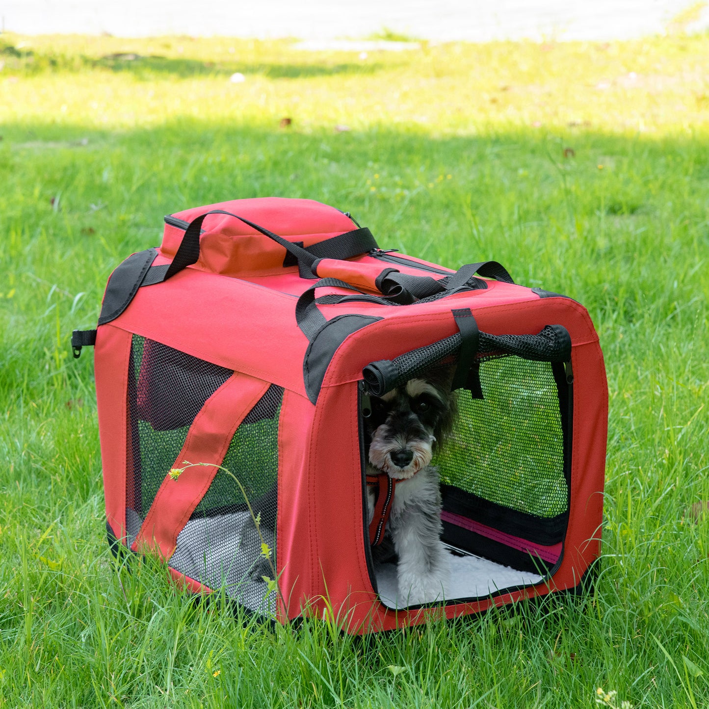 Foldable Pet Carrier for Small and Miniature Dogs, Portable Cat Carrier Soft Side Pet Travel Crate with Removable Mat