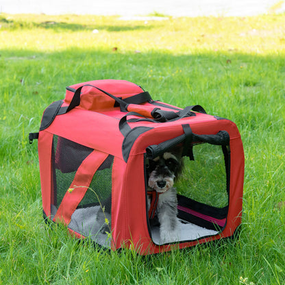 Foldable Pet Carrier for Small and Miniature Dogs, Portable Cat Carrier Soft Side Pet Travel Crate with Removable Mat