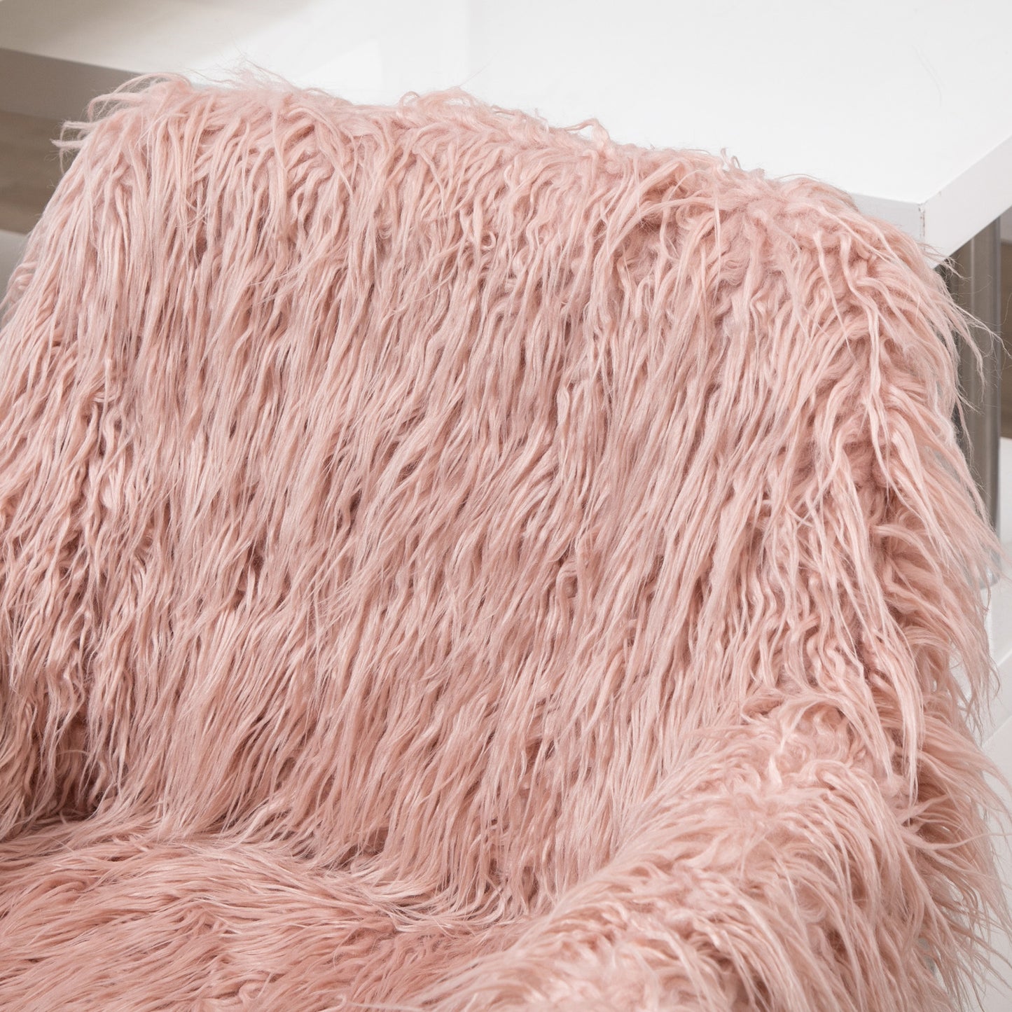 Faux Fur Desk Chair, Rolling Swivel Makeup Chair with Adjustable Height, Armrets for Home Office, Bedroom, Pink