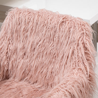 Faux Fur Desk Chair, Rolling Swivel Makeup Chair with Adjustable Height, Armrets for Home Office, Bedroom, Pink