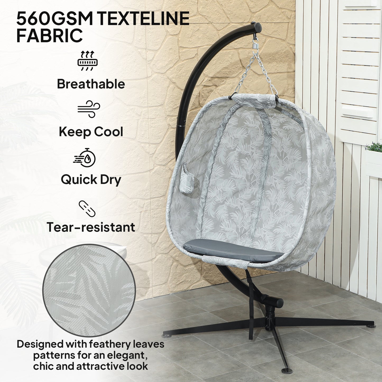 Hanging Egg Chair Outdoor Indoor Garden Swing Chair with Folding Basket, Garden Hanging Chair with Stand, Thickened Cushion