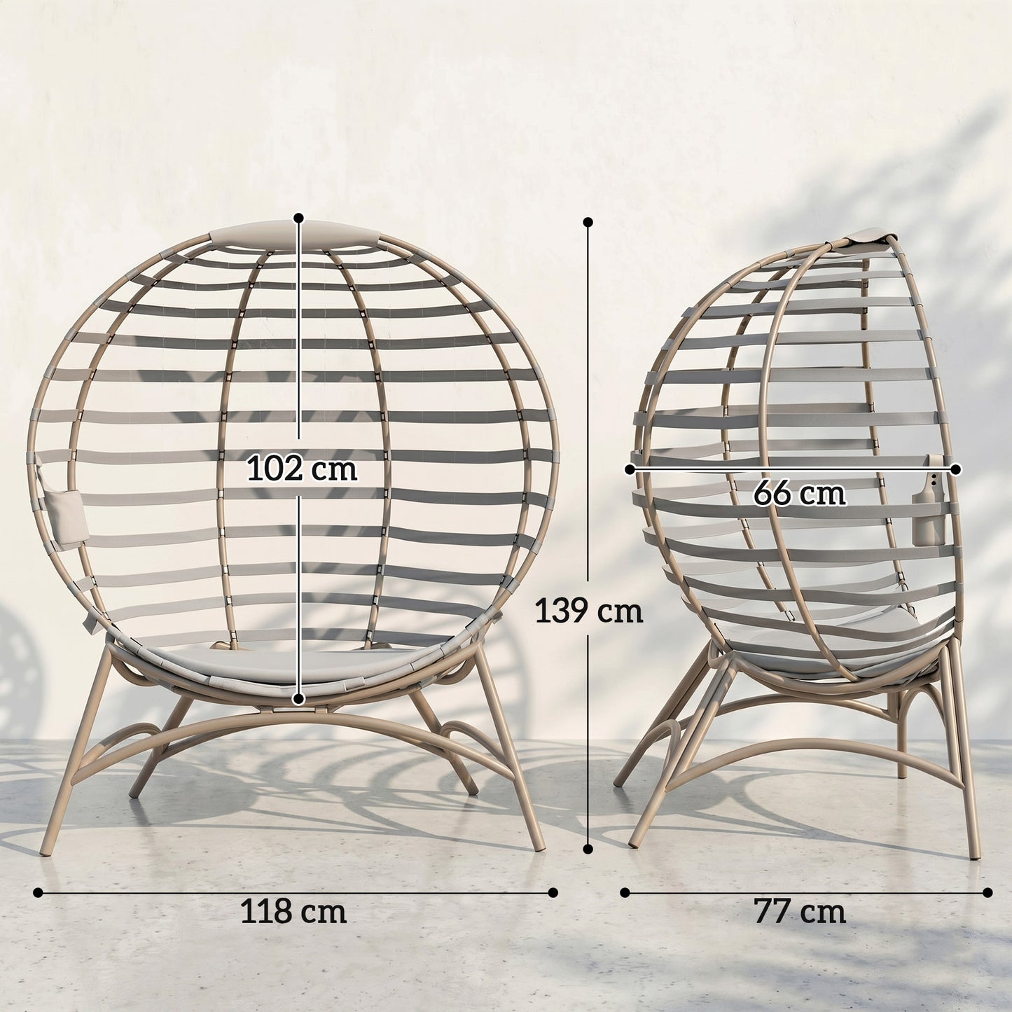 Egg Chair with Cushion & Side Pocket - Light Grey