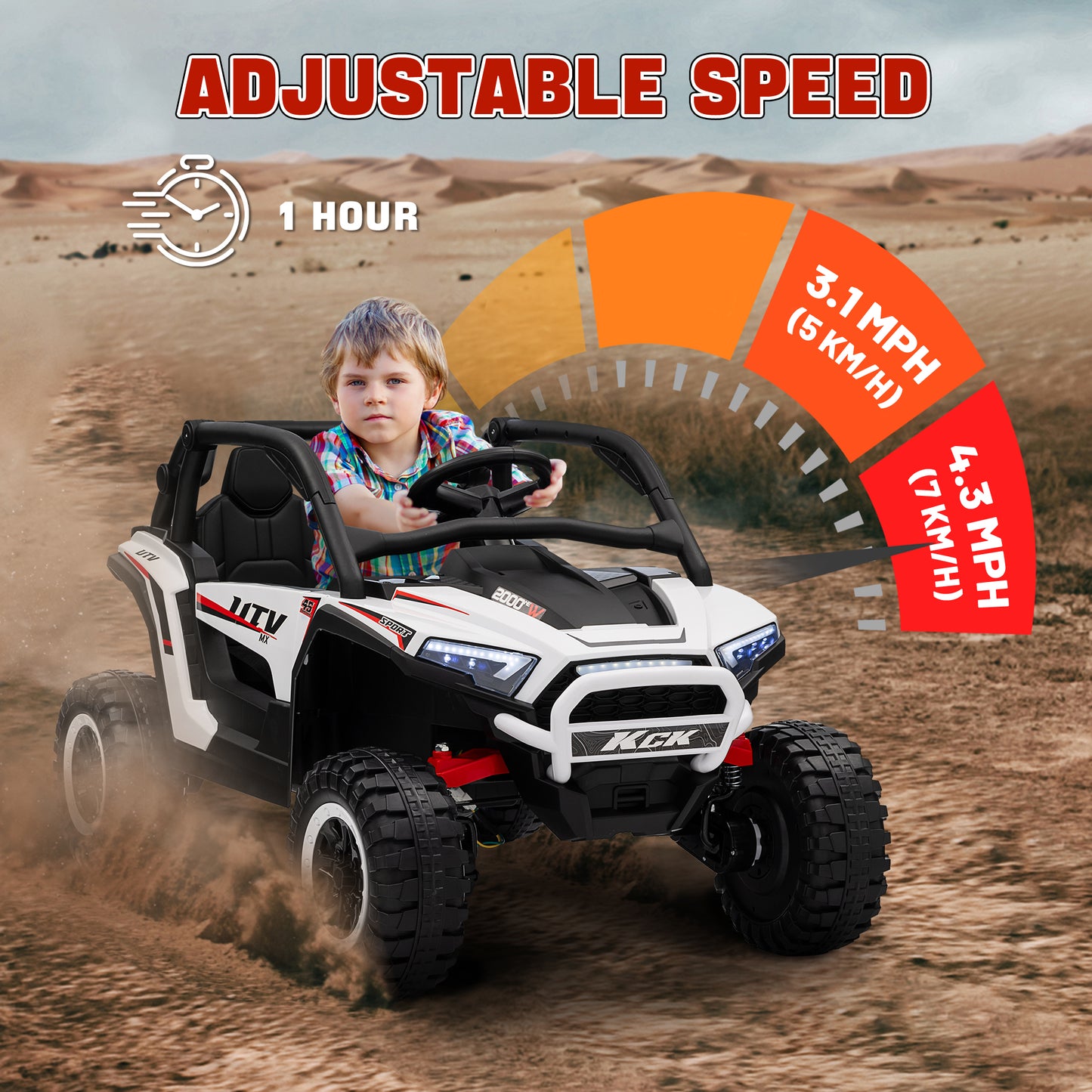 2 Seater 24V 7AH Ride on Truck, Battery Powered Electric Ride On Car w/ Remote, Suspension, 3 Speeds, White