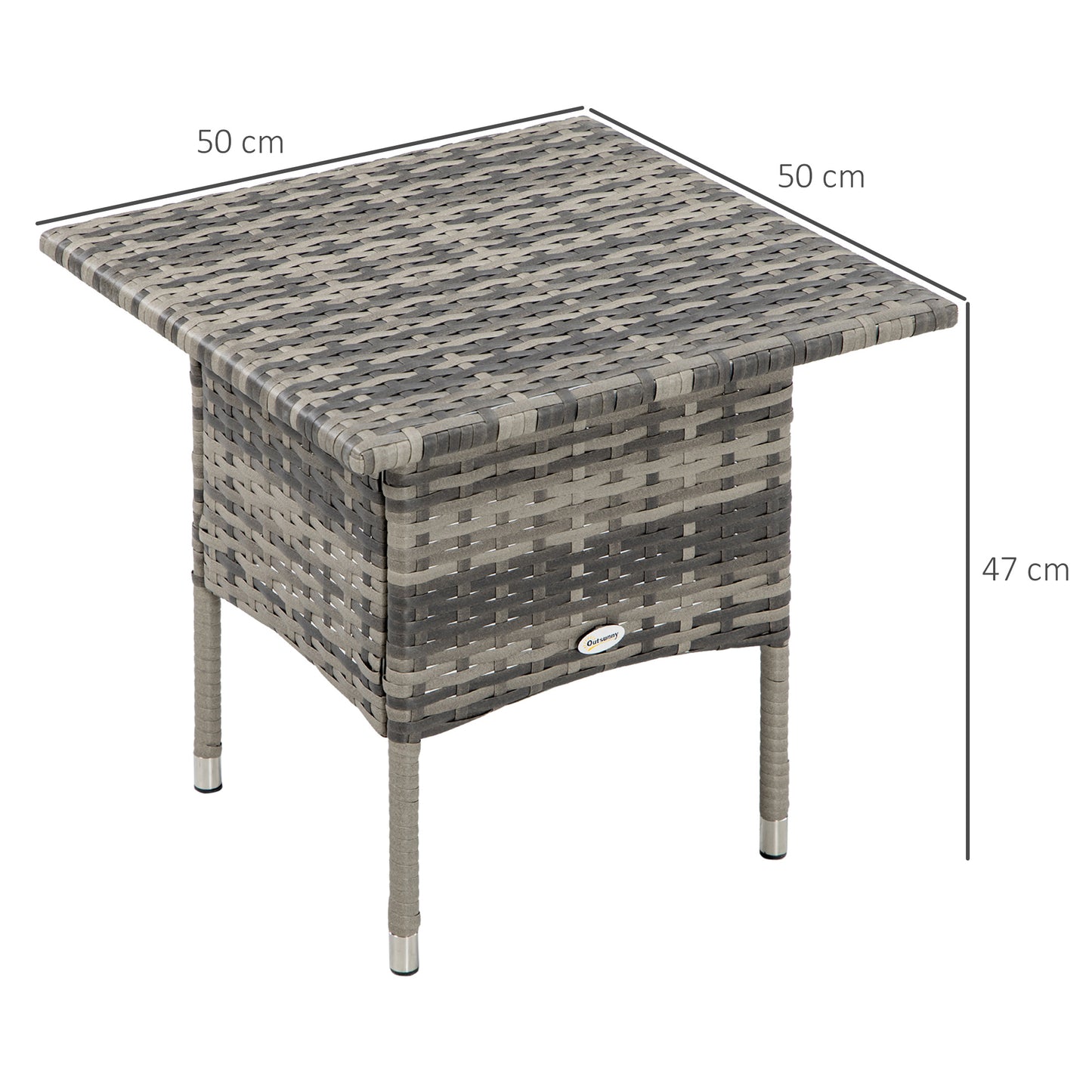 Rattan Side Table, Outdoor Coffee Table with Plastic Board Under the Full Woven Table Top for Patio, Garden, Balcony