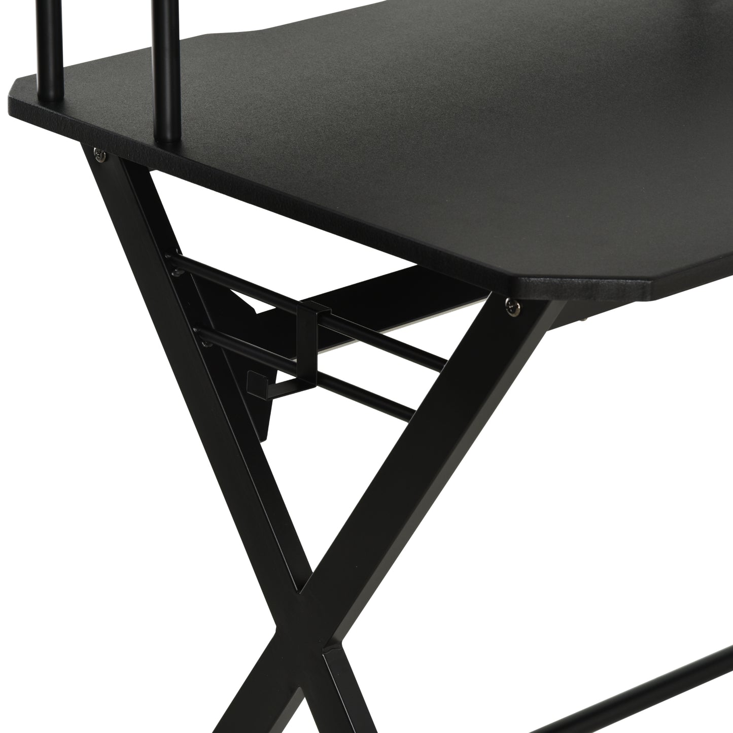 Gaming Desk Writing Racing Computer Table Workstation with Headphone Hook Curved Front Adjustable Feet for Home Office Use 14
