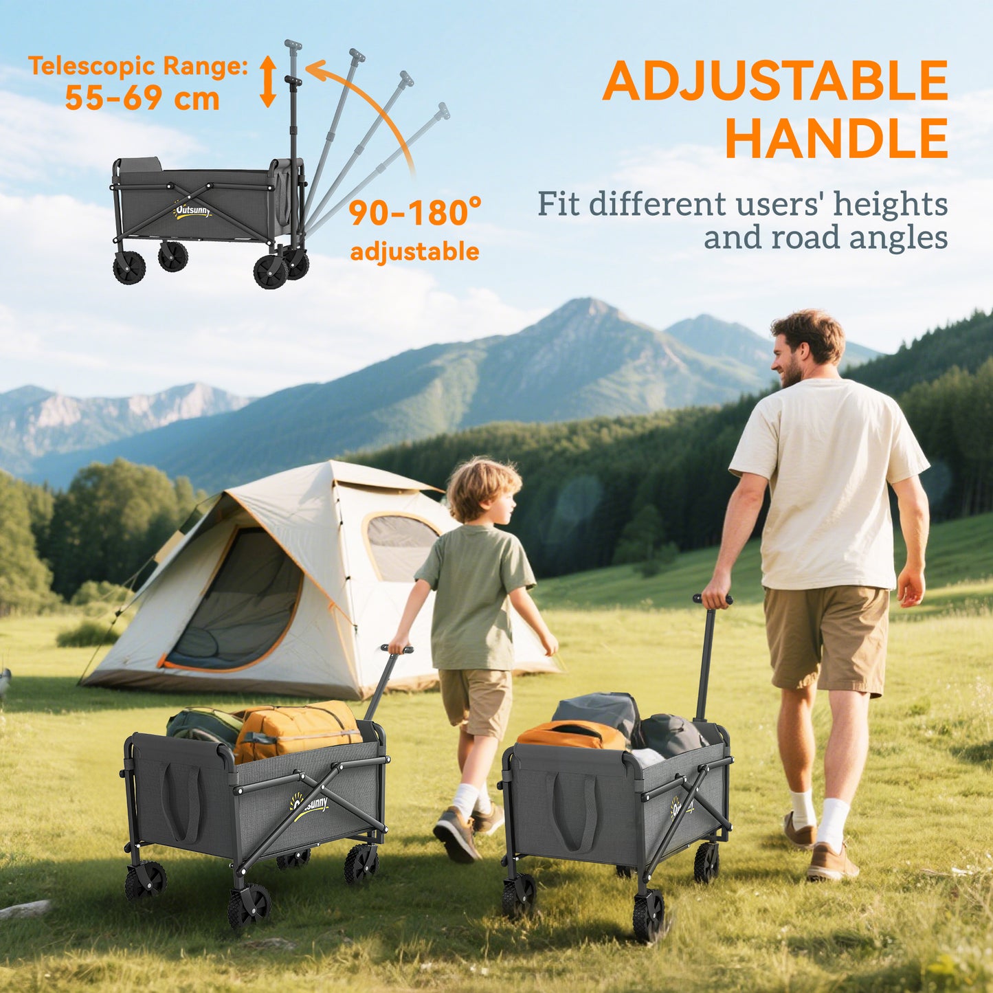 62L Festival Trolley on Wheels, Portable Small Folding Trolley Cart