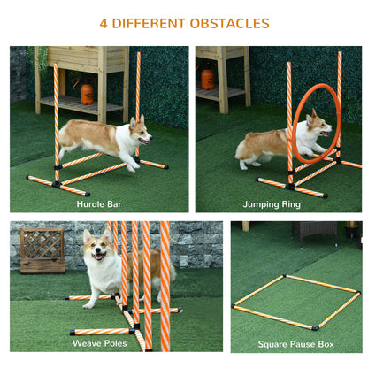 Dog Agility Equipment Pet Training Set with Adjustable Height Jump Ring Hurdle Whistle Weave Poles Square Pause Box Carry Bag
