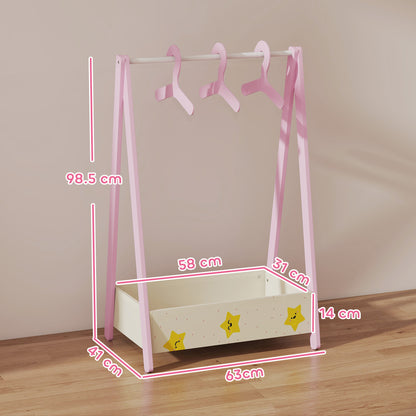 Baby Clothing Rack with Hangers, Storage Shelf for Bedroom, Star Theme, for Ages 3-6, Pink