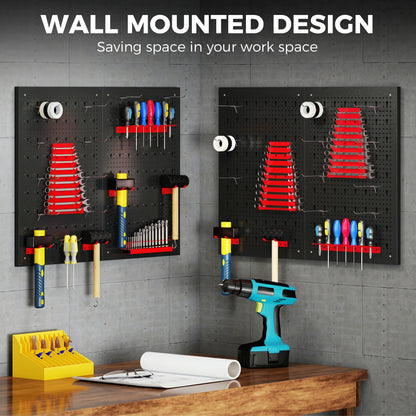 38 Pcs Wall-Mounted Pegboard with 4 Boards, Garage Tool Storage Unit Black and Red