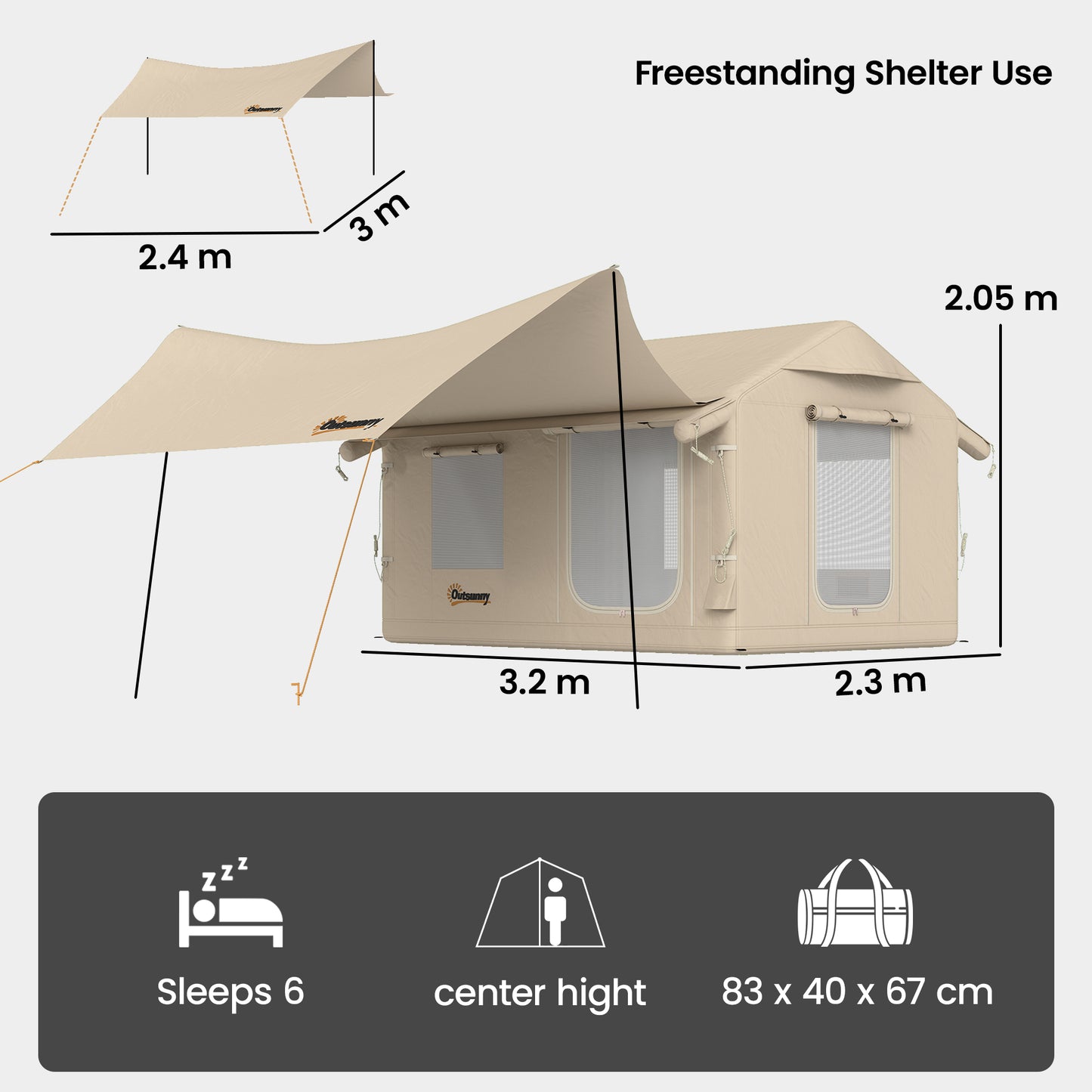 Inflatable Tents Waterproof Glamping Tent with Stove Jack for 6-8 Person