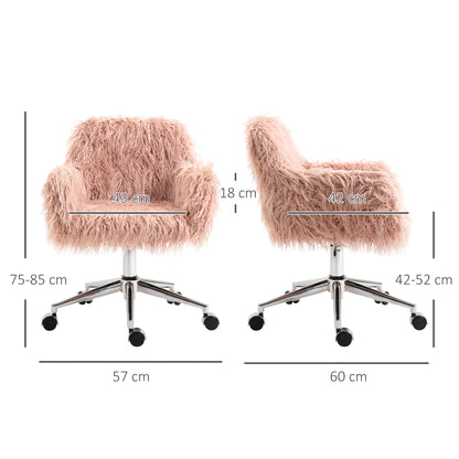 Faux Fur Desk Chair, Rolling Swivel Makeup Chair with Adjustable Height, Armrets for Home Office, Bedroom, Pink