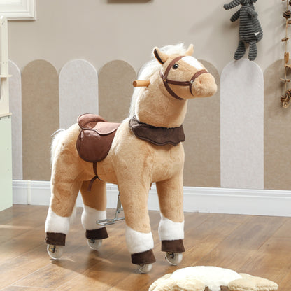 Rocking Horse, Plush Ride On Horse with Rolling Wheels & Saddle, Ride On Pony Toy for Kids 3-5 Years, Up to 25kg, Brown