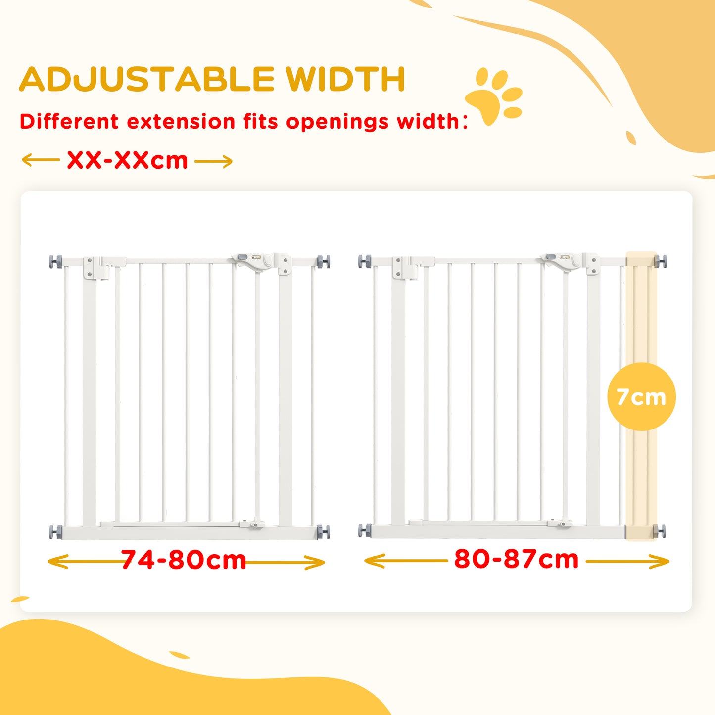 Adjustable Safety Gate w/ One Extensions, Four Adjustable Screws, White