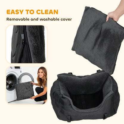 Dog Car Seat for Small Dogs with Fixed Buckle, Safety Leash, Washable Cover, 58 x 45 x 28 cm, Black