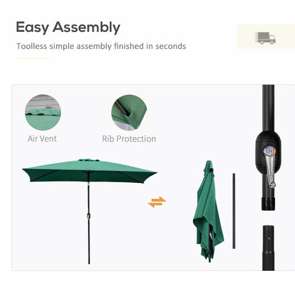 3x2m Garden Parasol Umbrella with Aluminium Pole, Tilt and Crank, Rectangular Outdoor Table Parasol Sun Shade for Patio