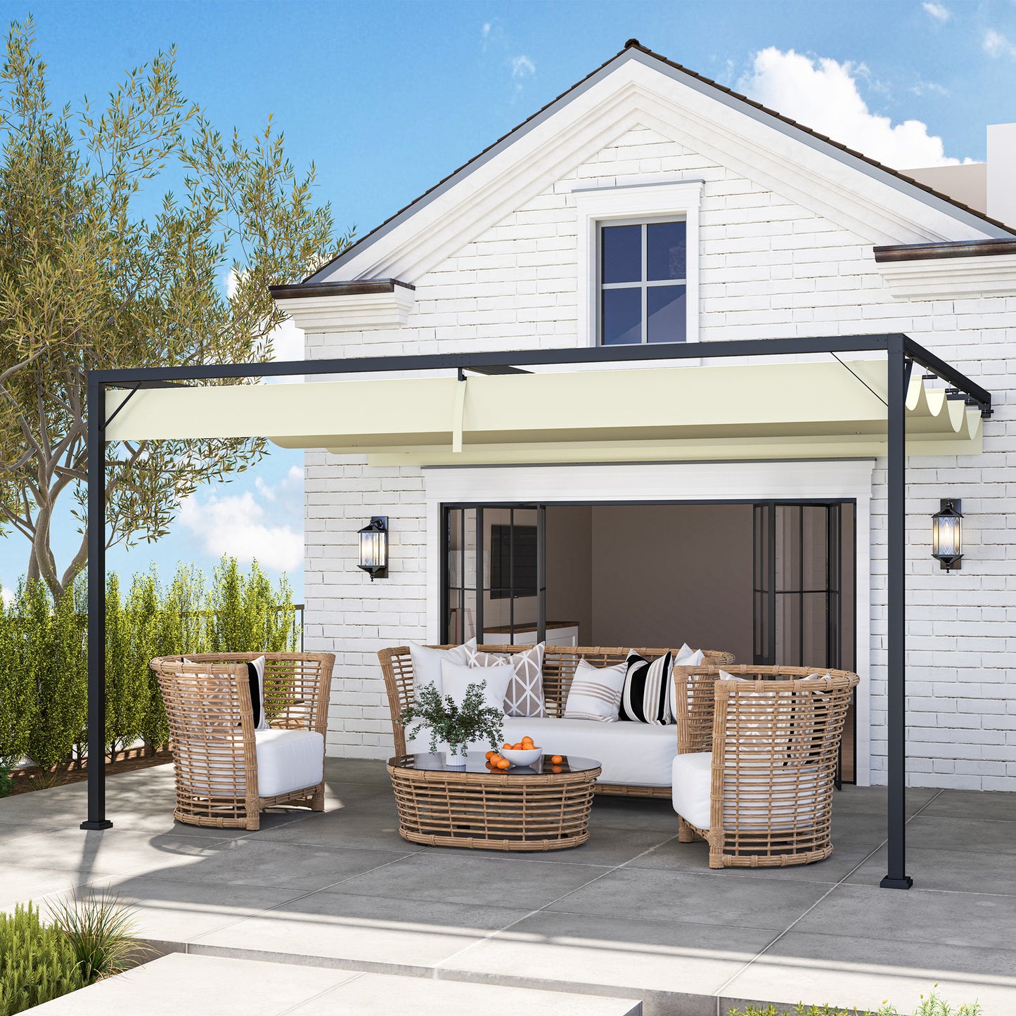 4 x 3 m Pergola, with Sliding Canopy - Cream