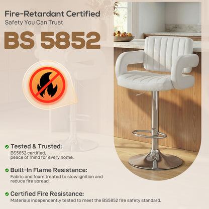 Bar Stools Adjustable Swivel Kitchen Chairs with Backrest Armrest Set of 2 PU Leather White