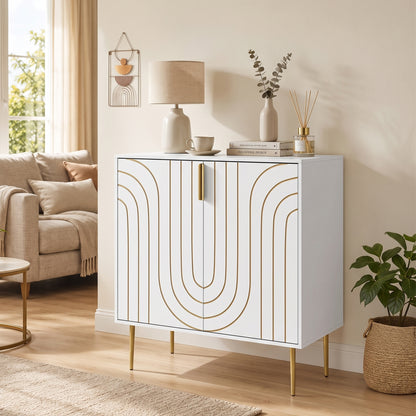 Modern Kitchen Cupboard, Storage Cabinet with 2 Doors, Adjustable Shelf and Metal Legs, White