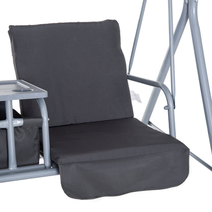 Steel Frame 2-Seater Swing Chair w/ Table Grey