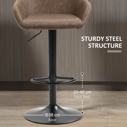 Bar Stools Set of 2, Height Adjustable Swivel Barstools, PU Leather Kitchen Stools with Backs