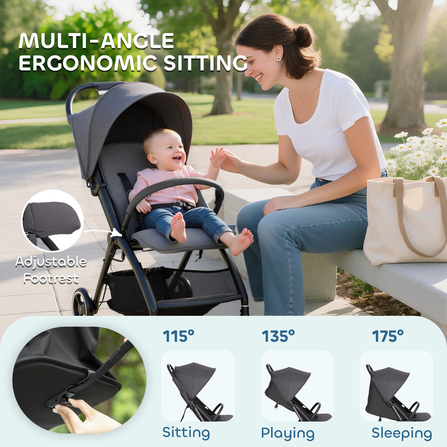 Travel Stroller, Lightweight Pushchair, Compact Buggy with Canopy, Basket and Multi-Position Recline, Dark Grey