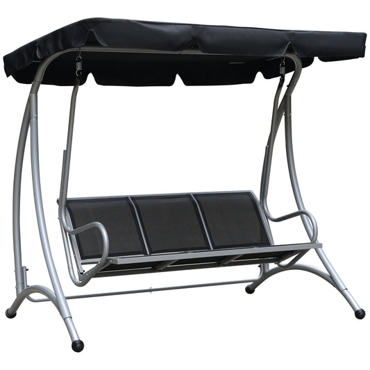 Three Person Steel Outdoor Porch Swing Chair Bench with Canopy Cover - Black