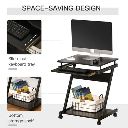 Movable Computer Desk with 4 Moving Wheels and Keyboard Tray Black