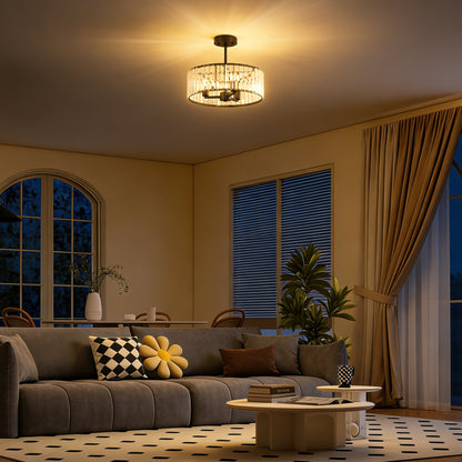 Crystal Ceiling Light, Semi Flush Mount Modern Crystal Chandelier Ceiling Light, E14 Base 3-Lights, Bulbs Not Included