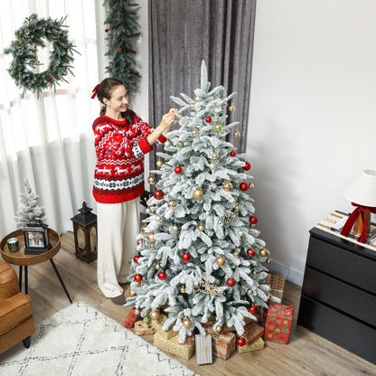 6 ft Artificial Flocked Christmas Tree with 1182 Branches, Hinged Xmas Tree with Foldable Metal Stand