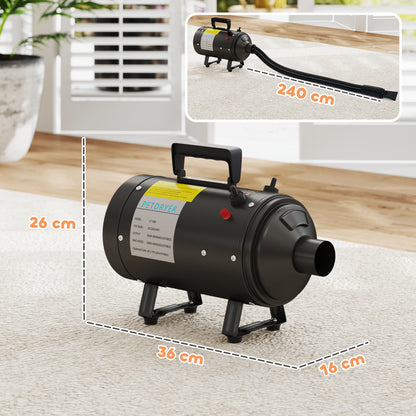 2200W Dog Hair Dryer with Adjustable Temperature & Velocity, 3 Different Nozzles, Black