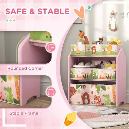 3-Tier Kids Toy Storage Unit with 6 Removable Storage Boxes, for Playroom, Bedroom, Children's Room, Nursery, Pink