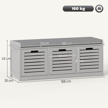 3-Drawer Shoe Storage Bench - Grey