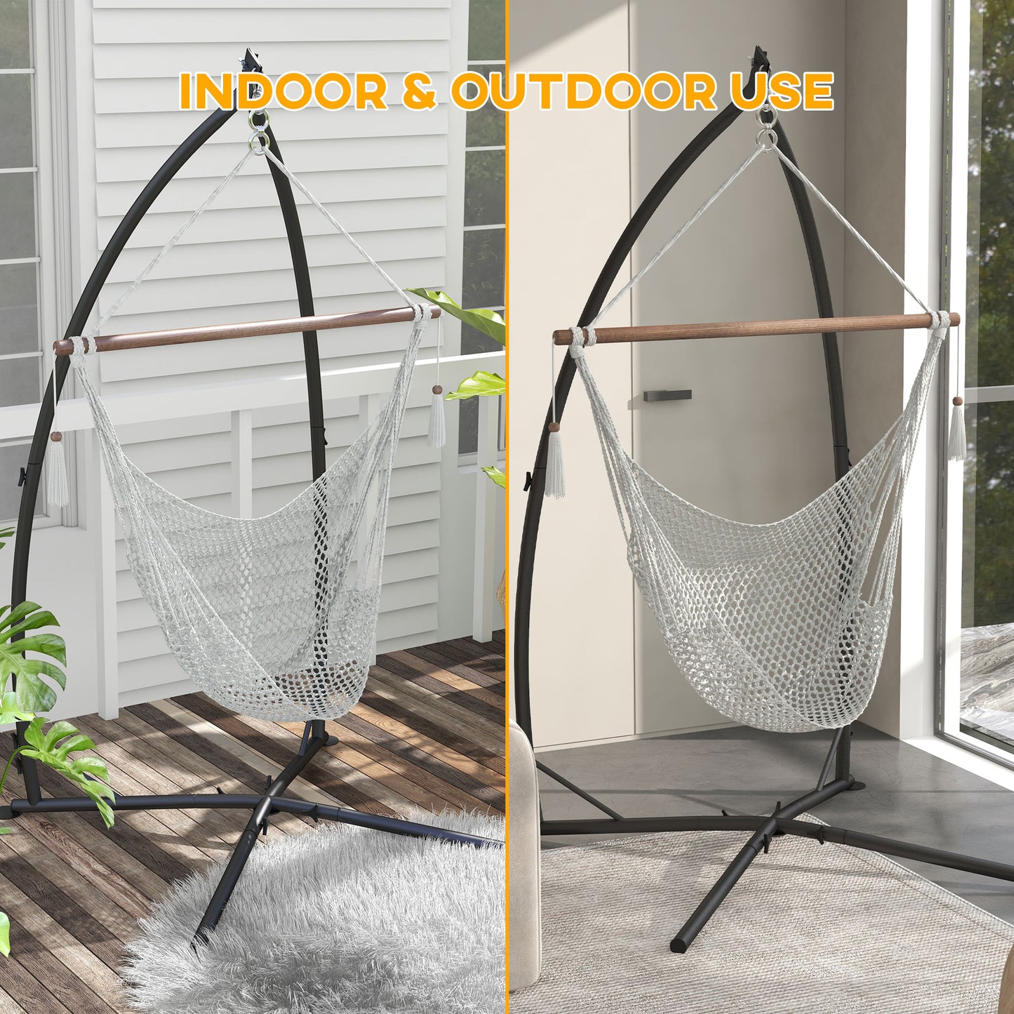 Hammock Chair Stand, Hanging Heavy Duty Metal Frame Hammock Stand with Chain, for Hanging Hammock Air Porch Swing Chair