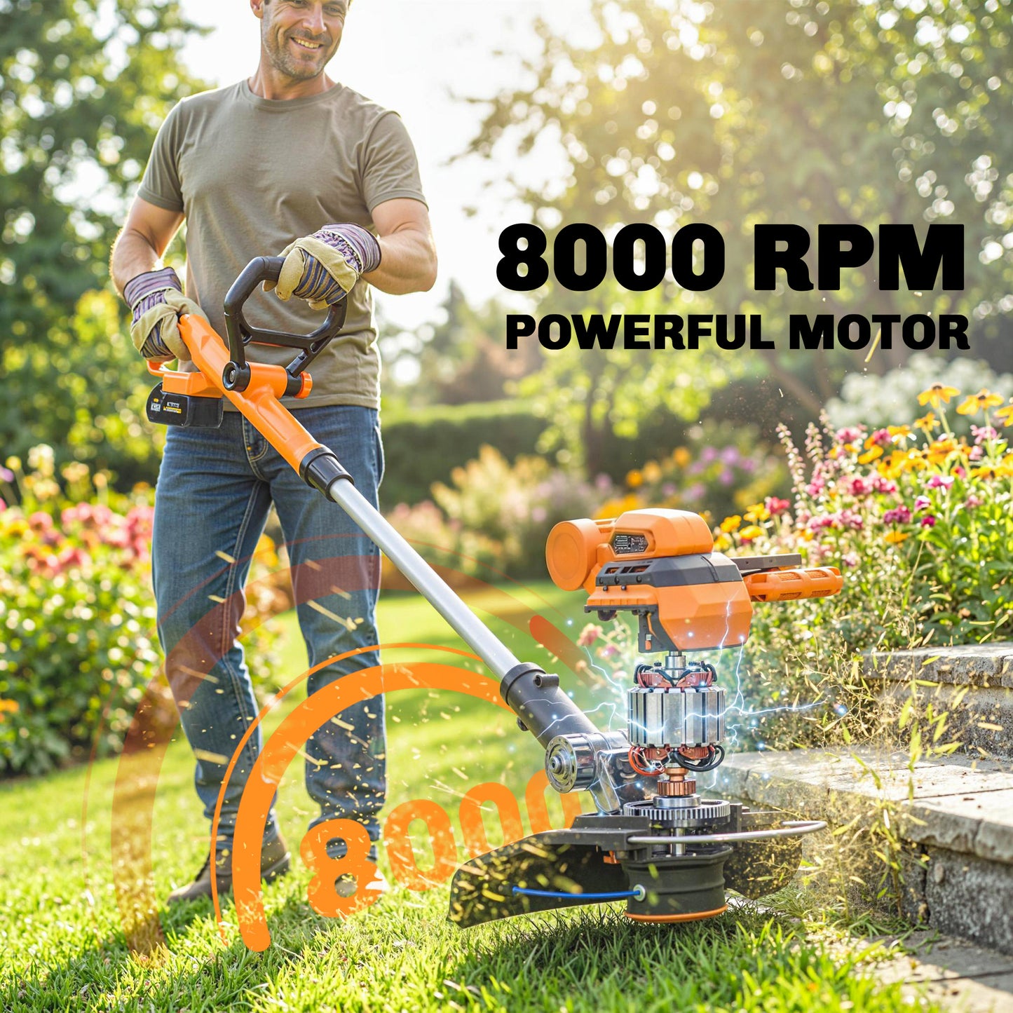 Cordless Strimmer with 2 x 4.0Ah Lithium Batteries & Charger, 2-in-1 Lightweight Cordless Grass Trimmer and Lawn Edger