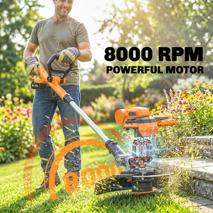 Cordless Strimmer with 2 x 4.0Ah Lithium Batteries & Charger, 2-in-1 Lightweight Cordless Grass Trimmer and Lawn Edger
