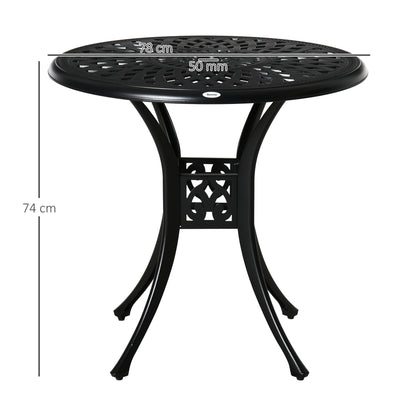 78 cm Round Garden Dining Table with Parasol Hole Antique Cast Aluminium Outdoor Table Only, Black